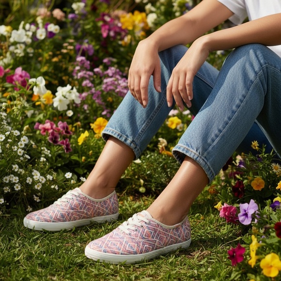 Keds Champion Neon Pink Woven Lace-Up Sneakers Size 8 Bright Multi NIB - Picture 7 of 7